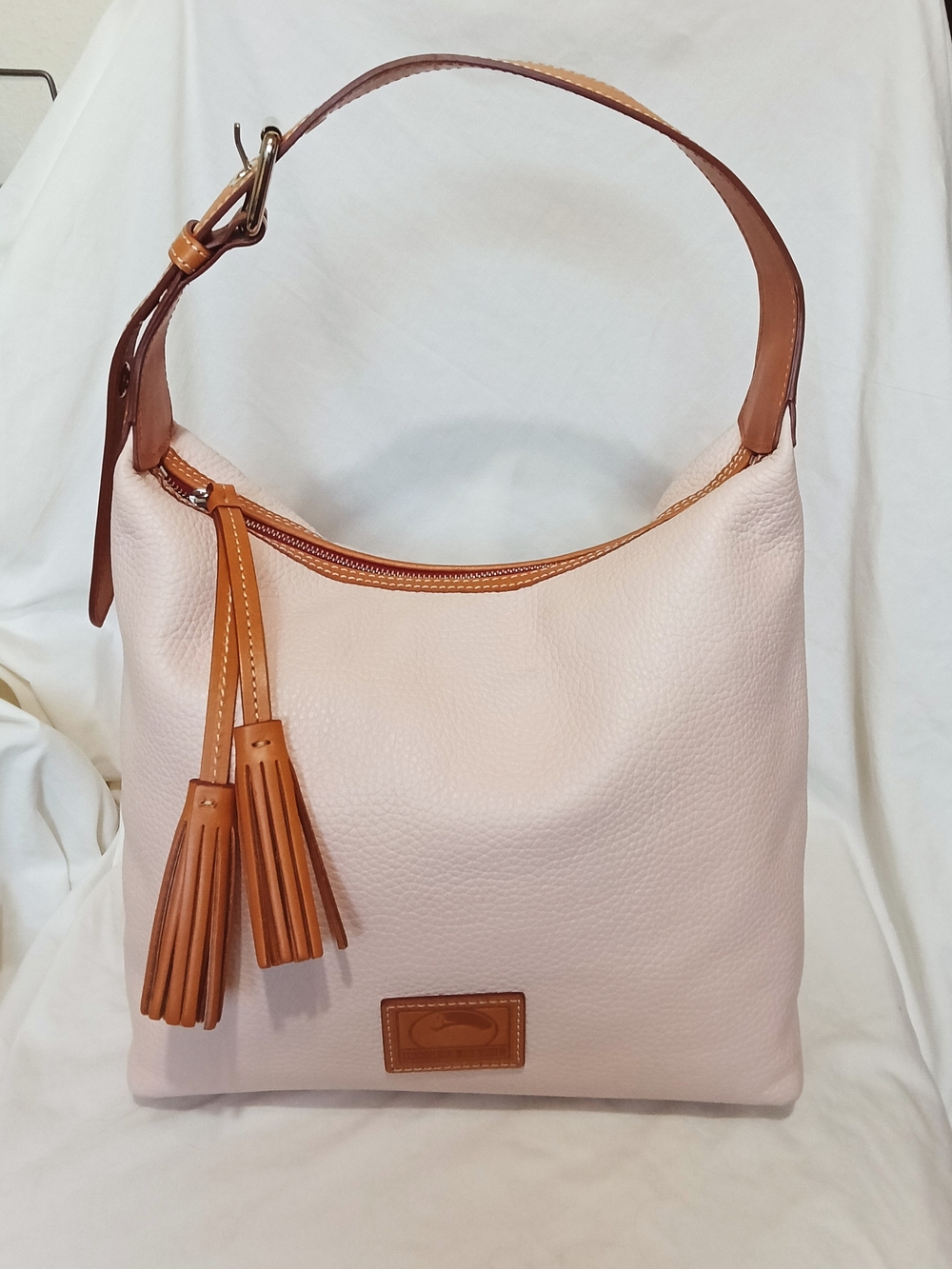 Dooney & Bourke Blush Pink Leather Hobo with Tan Trim Like New